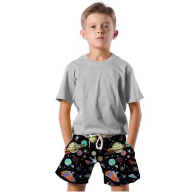 Imagem de Shorts Infantil Bermuda Calção Praia Verão Plantas Cartoon Arte Space 
