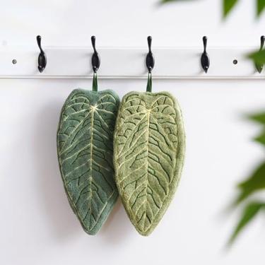 Imagem de Toalha de mão coral bonito em forma de folha pano para pendurar - grosso absorvente, 32,5 cm C x 15,5 cm L verde escuro