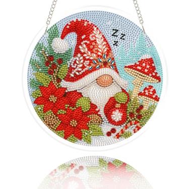 Imagem de Eiflow Kit de arte de diamante para pendurar em vidro para adultos de Natal, kit de pintura de diamantes de vitral DIY para pendurar na porta, pintura artística de diamante de cristal, enfeite de