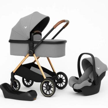 Imagem de Carrinho de Bebê Florence 6 em 1 Moisés Reversível Com Bebê Conforto e Base Veicular Cinza Golden Até 15Kg