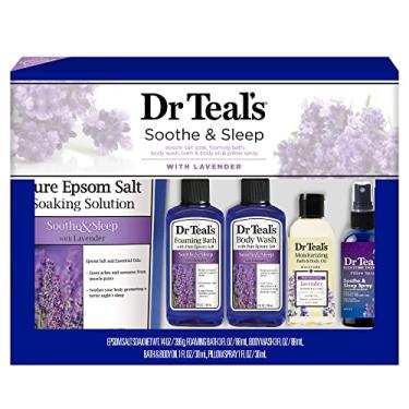 Imagem de Dr Teal's Conjunto de Presente de 5 Peças Lavender Soothe & Sleep Full Regimen(Solução de Imersão Em Sal de Epsom, Banho de Espuma, Sabonete Líquido, Óleo Hidratante para Banho E Corpo, Spray para Tra
