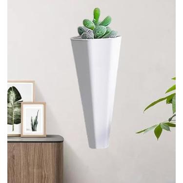 Imagem de Vaso de plantas de flores montado na parede com gancho pequeno boho, suporte de plantas pendurado, vaso de exibição de flores, decoração de parede para decoração de casa (branco longo, 15 x 7 cm)
