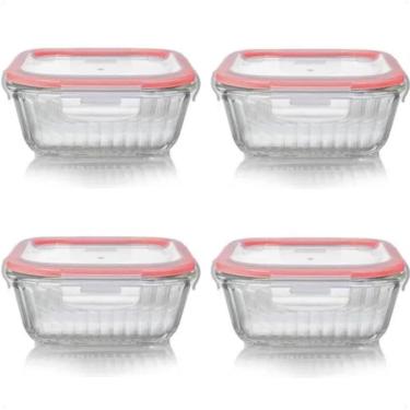 Imagem de 4 Potes Herméticos Canelados Vidro Quadrado 320Ml Com Tampa