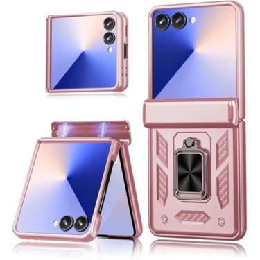 Imagem de Capa para Samsung Z Flip 6, proteção resistente a choques, nível militar, armadura protetora, suporte magnético, anel de proteção (para Samsung Z Flip 6/ouro rosa)