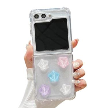 Imagem de GO-VOLMON Capa feminina com glitter para Samsung Galaxy Z Flip 6 estrelas coloridas, design adorável, cantos à prova de choque, capa feminina brilhante transparente para Z Flip 6 - Estrelas