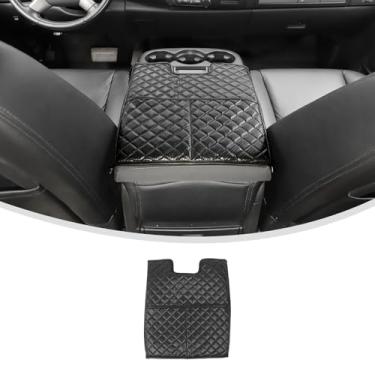Imagem de Linskip Capa de apoio de braço de couro PU premium para console central de assento auxiliar compatível com Chevy Silverado/Avalanche/Suburban/Tahoe & GMC Sierra/Yukon, acessórios internos de fibra de