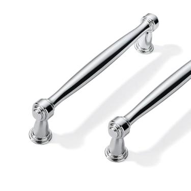Imagem de CABDM Pacote com 2 puxadores de armário cromados polidos de centro a centro para armários armários sólidos resistentes puxadores de gaveta cômodos cozinhas quartos