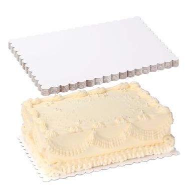 Imagem de RAMFIYN Pacote com 10 folhas retangulares para tábuas de bolo brancas, 35,5 x 25,4 cm, para decoração de papelão ondulado, à prova de gordura, pratos descartáveis para sobremesas, pastelaria