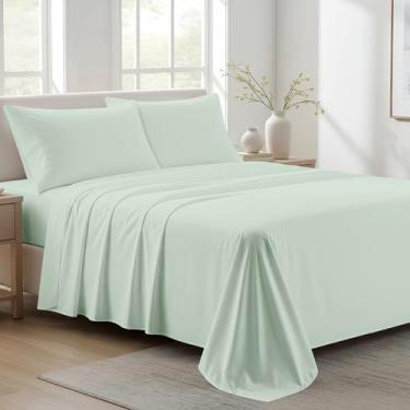 Imagem de Ashton Sheets Lençóis King Size 100% Algodão Orgânico – Conjunto de Lençóis King Size Percal de Algodão Orgânico, Macio, Refrigerante, Fresco e Respirável, Bolso Profundo de 41 cm - Espuma do Mar