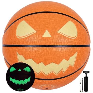 Imagem de Glonity Bro Bolas de abóbora luminosas de basquete Jack-O'-Lantern laranja tamanho 7 para ambientes externos/internos resistentes ao desgaste (laranja, tamanho 7, 75 cm)