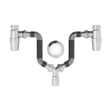 Imagem de Sifão Duplo Sanfonado Extensível Censi Com Copo Horizontal Cromado