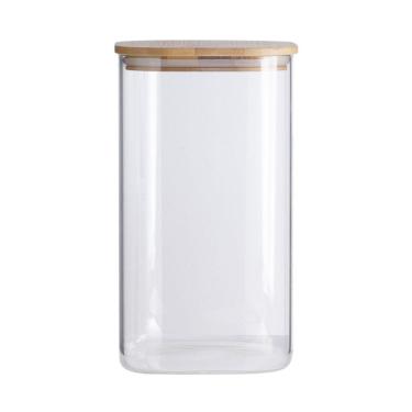 Imagem de Pote De Vidro Com Tampa De Bambu Oikos 1,4l Hermético Quadrado