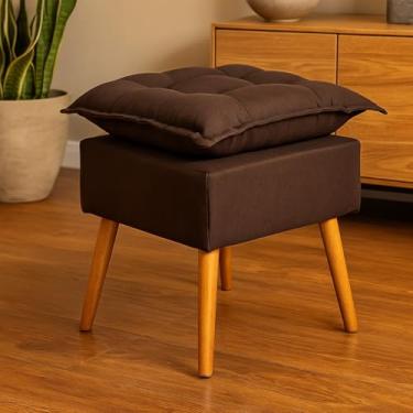 Imagem de Banqueta Onix Puff Apoio Para Pés Retrô Pé Palito Suede Marrom D26 - Estofados Helena