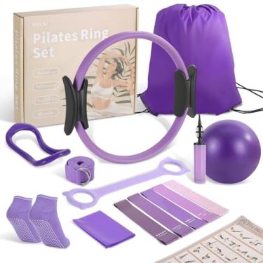 Imagem de VIJLXI Conjunto de anéis de Pilates – Kit de equipamento de Pilates em casa para mulheres com um anel de Pilates de 35,5 cm e bola de Pilates de 24,9 cm, 5 faixas de resistência para iniciantes