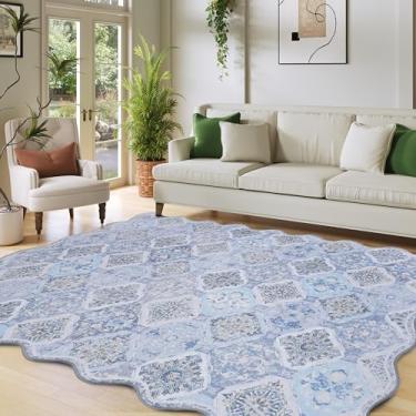 Imagem de Clemile Tapete Boho de 1,2 x 1,8 m, exclusivo recortado, ultrafino, macio, lavável, antiderrapante, resistente a manchas, leve, para sala de estar, quarto, sala de jantar, escritório (azul cinza)