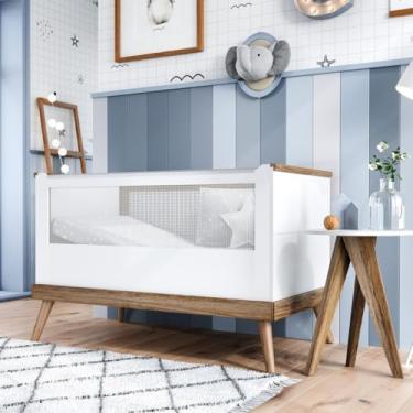 Imagem de Berço Retrô Mini Cama 2 em 1 com Colchão Canção de Ninar, em MDF e Madeira Maciça, com Dispositivo Anti Refluxo, Pintura UV Atóxica, Regulagem de Altura e Grades de Proteção