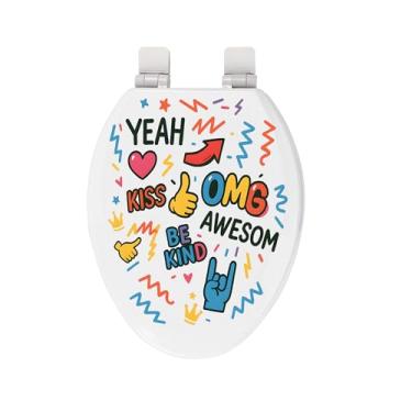 Imagem de Assento sanitário, fechamento lento, madeira moldada premium, liberação rápida, textura de alívio 3D, PIKLiDS, série 3D (frases pop, alongadas)