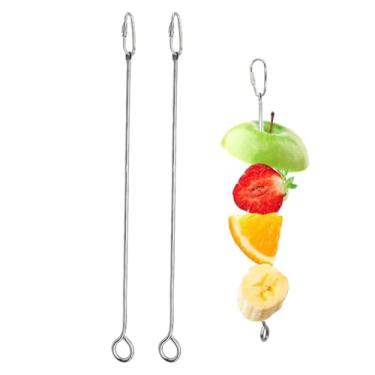 Imagem de 2 suportes de comida para pássaros, haste de aço inoxidável para alimentador de papagaio, fácil de usar, ferramenta de manuseio de gaiola de cacatua, brinquedos pendurados para pássaros, espetos de