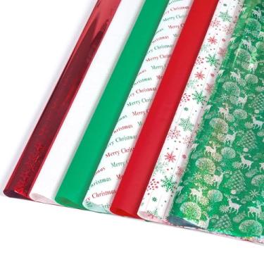 Imagem de EDCUEBE7 Papel de seda de Natal 50,8 x 50,8 cm, 100 folhas de papel de seda vermelho, branco e verde a granel para sacolas de presente, papel de embrulho metálico para presente, caixas faça-você-mesmo