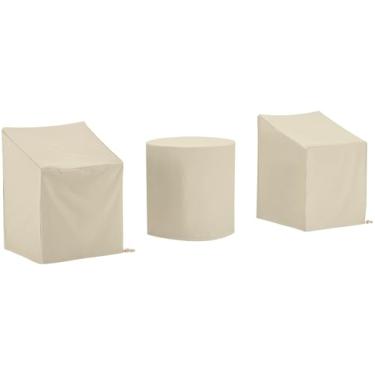 Imagem de Crosley Furniture MO75017-TA Conjunto de 3 peças de vinil reforçado de calibre pesado conjunto de capa de móveis ao ar livre (2 cadeiras de braço de jantar, mesa de bistrô), bege