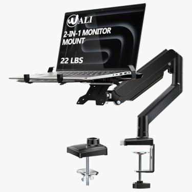 Imagem de WALI Suporte de mesa para laptop, suporte de monitor 2 em 1 para notebooks de até 43.2 cm e monitores de 86.4 cm, suporte para laptop para altura ajustável de mesa, braço de monitor com suporte para