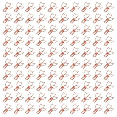 Imagem de 100 pçs clipes de pasta bonito dos desenhos animados forma de gato metal oco clipes de cauda longa grampos de papel material de escritório para documentos certificados bilhetes (Ouro Rosa)