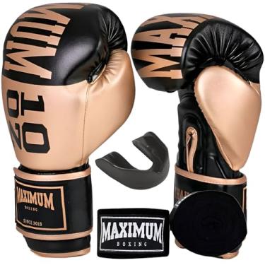 Imagem de Kit Luva de Boxe Muay Thai Kickboxing Intermediária Dourado + Bandagem + Bucal - Maximum (12oz)