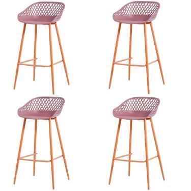 Imagem de Kit 4 Banquetas Mônaco Clarice Alta Fratini 96 Cm (altura) Em Poliuretano (pu) Cardo Base Em Aço