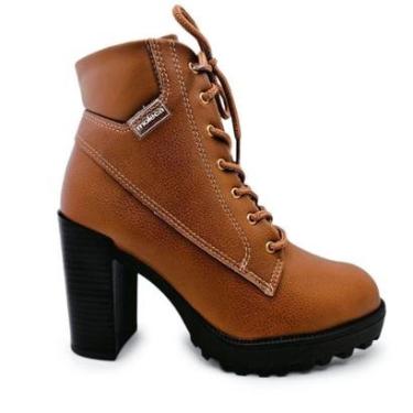 Imagem de Bota Tratorada Moleca Salto Bloco Alto 10cm Forrada-Feminino