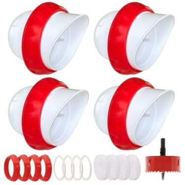 Imagem de Alimentador de frango DIY sem desperdício, kit de alimentador automático de 4 portas à prova de chuva com 1 serra de furo para baldes, barris e calhas (branco)