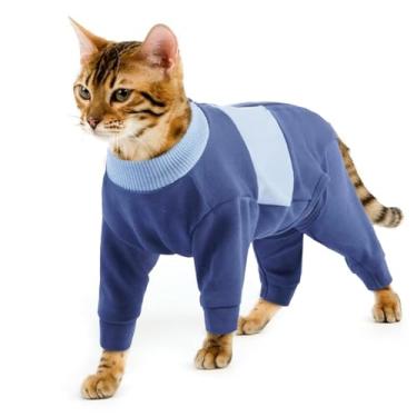 Imagem de QBLEEV Roupas para gatos, suéteres macios para gatos apenas, macacão de recuperação de cirurgia de gatinho, pijama, quatro pernas, gatos, camisas, roupas para prevenção de queda de cabelo, azul, G