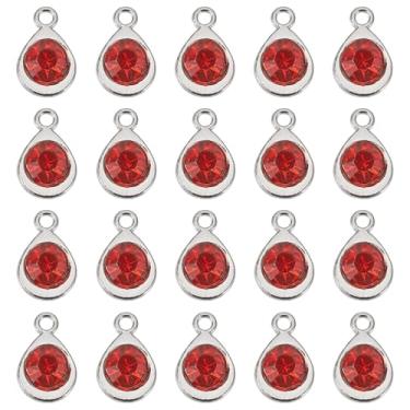 Imagem de Spritewelry Berloques de pedra do mês de nascimento de vidro, pingentes redondos de cristal de strass, pingentes de pedra de nascimento de cristal para fabricação de joias, colar, brinco, Metal não