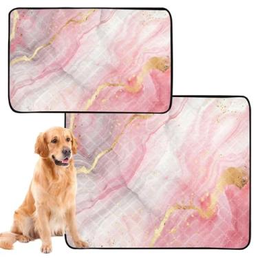 Imagem de CEBUGI Almofadas de xixi laváveis para cães, pacote com 3, almofadas impermeáveis para filhotes de cachorro, antiderrapante, à prova de vazamento, para cama de cercadinho, textura de mármore ouro rosa