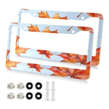 Imagem de STAYTOP Lindas molduras de placa de carro de folhas de bordo 2 pacotes, capas de placa, moldura universal de etiqueta de alumínio para etiquetas dianteiras e traseiras do carro