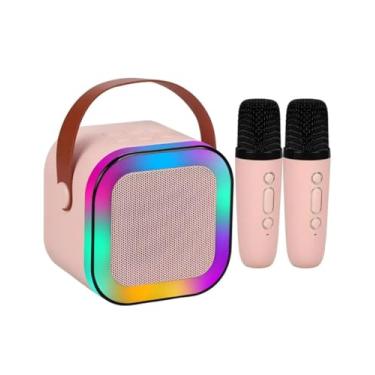 Imagem de Caixa de Som Portátil Bluetooth com Karaokê com 2 Microfones Sem Fio, LED RGB, Bateria 3-4h, Alcance 10m, Compacta 9x7x9cm, Cores Sortidas