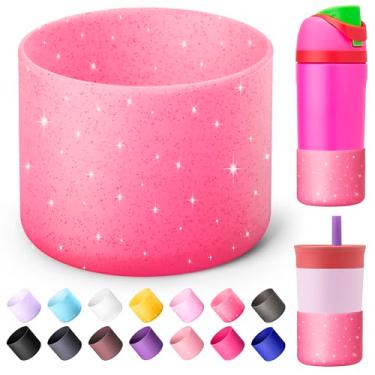 Imagem de Diumepo Bota de silicone compatível com garrafa de água infantil Owala de 400 ml, capa protetora antiderrapante para copo Owala Kids de 340 g (glitter rosa vermelho)