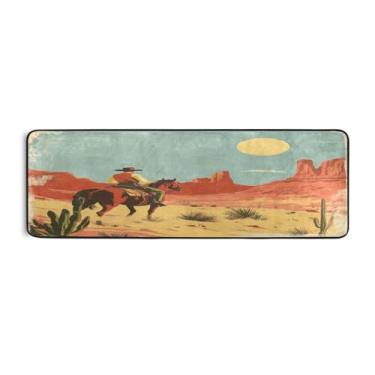 Imagem de Burbuja Tapete Western Cowboy Runner 61 x 183 cm, tapete lavável antiderrapante com suporte de borracha, tapete para sala de estar, corredor, decoração de casa
