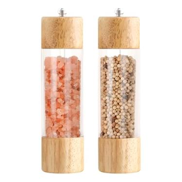 Imagem de Moedor de Pimenta e Sal Manual em Madeira, Aço Inoxidável e Plástico, 16cm x 5cm, 190g Capacidade, Design Clássico para Cozinha