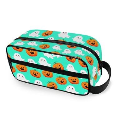 Imagem de Burbuja Bolsa de Higiene Pessoal de Viagem de Abóboras de Dia das Bruxas para Mulheres e Homens, Organizador Portátil de Maquiagem para Acessórios de Higiene Pessoal com Alça