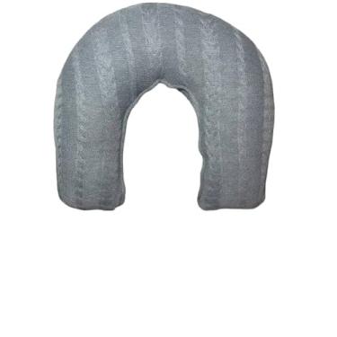 Imagem de Almofada de Amamentação em Tricot com Zíper, Bege, 100% Acrílico Hipoalergênico, Formato em U, 37x45x13cm, Enchimento Siliconado (Cinza Escuro)