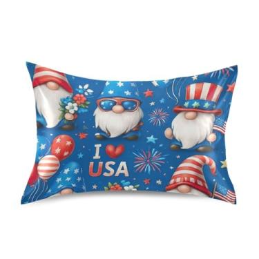 Imagem de Lindos EUA Gnomo Vermelho Azul Cetim Fronhas de Cetim Floral Rei Queen Padrão Capas de Travesseiro Personalizadas Capa de Travesseiro Macio Tamanho Queen 76.2 cm x 50.8 cm