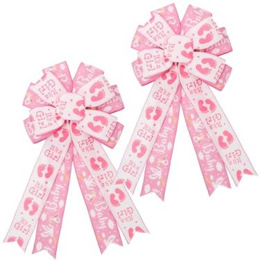 Imagem de mortd 2 peças de laços de guirlanda de chá de bebê, It's a Girl Bow Pink Baby Girl Decorações penduradas para artigos de festa de revelação de gênero, laços rosa para chá de bebê, decoração de