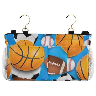 Imagem de TSENQUE Suporte lateral de beliche para cama, bolas esportivas fofas, bolas de futebol, suporte de telefone de cabeceira azul