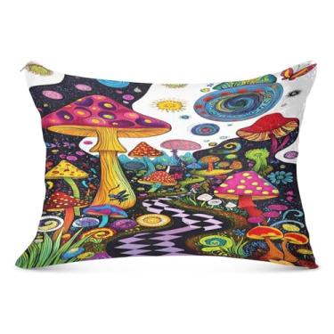 Imagem de Capas de almofada King com arte de cogumelo psicodélico 53 x 137 cm, capa de almofada com zíper para outono e inverno