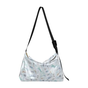 Imagem de Lindas bolsas Hobo de couro de scooter de crocodilo para mulheres, bolsas grandes transversais com estampa de animal, bolsas Hobo femininas, Desenho de dinossauro aquarela cinza