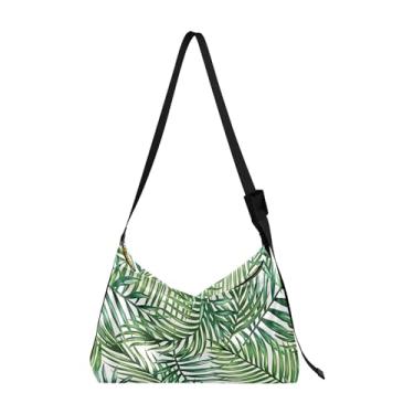 Imagem de Bolsa feminina tropical de palmeira Monstera verde Hobo bolsa tiracolo de couro grande estampa animal macia bolsas femininas outono, Folhas de palmeira tropical aquarela