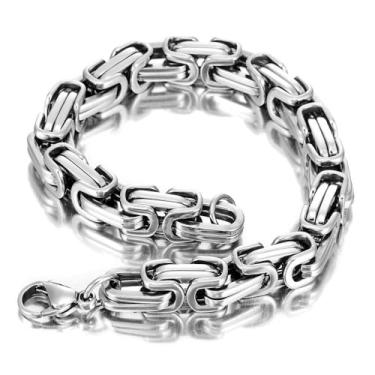 Imagem de AOOMO Pulseira de aço inoxidável 316L de 8 mm de largura, pulseira de corrente de elos bizantinos para homens e mulheres resistente à água (cor - prata, comprimento - 20 cm)