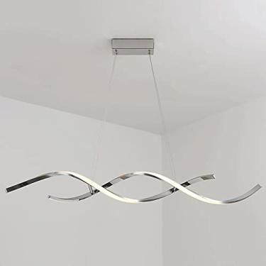 Imagem de Luminária pendente espiral cromada, lustre linear de metal com cúpula de silicone branca, luminária suspensa moderna de LED, luminárias de suspensão longas para sala de jantar, luminárias pe