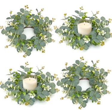 Imagem de SOMYTING Guirlandas de vela de eucalipto, 4 peças, guirlandas artificiais de folhas de eucalipto, guirlandas de armário de cozinha falsas, mini grinaldas para festa de casamento, mesa central