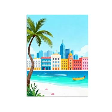 Imagem de Pôster paisagem - Edifícios à beira-mar - Impressões em Tela - Imagem Moderna Natureza para Sala de Estar Decoração 60x80cm Sem Moldura